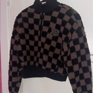 PINK Victoria's Secret Black and Brown Checkered Hoodie